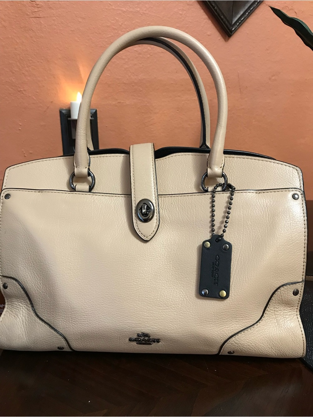 Coach Mercer 30 colorblock Leather Satchel Bag - Cream/ black GORGEOUS